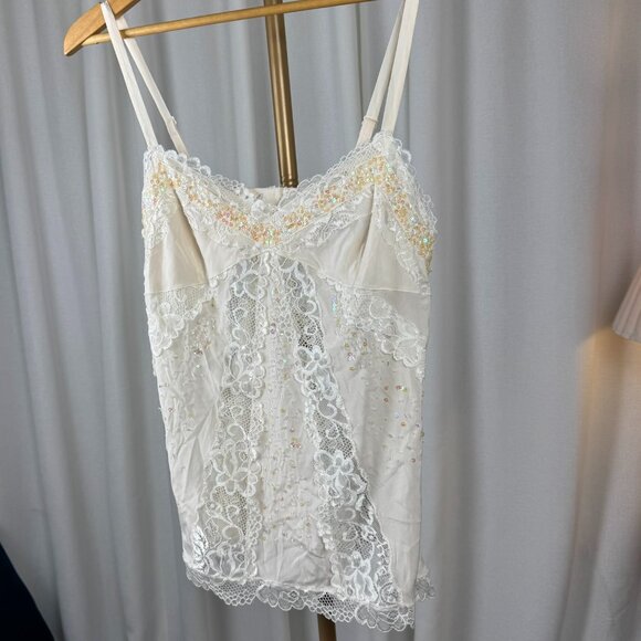 Vintage Y2K Debbie Shuchat Silk Lace Beaded Camisole sz 8 - Picture 10 of 10